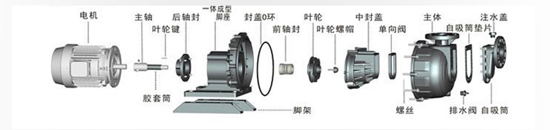 耐酸堿污水自吸泵產品結構分解圖